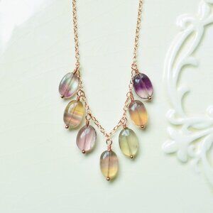 Fluorite Gemstone Necklace in Rose Gold - Handmade